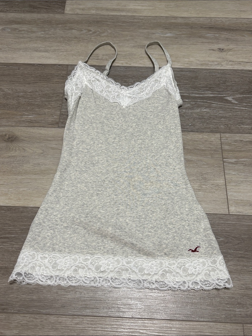 Hollister Heathered Light Gray Lace-Trim Camisole Slip